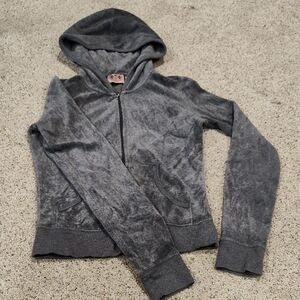 Juicy Couture P Velour Gray Hooded Zip-Up Jacket